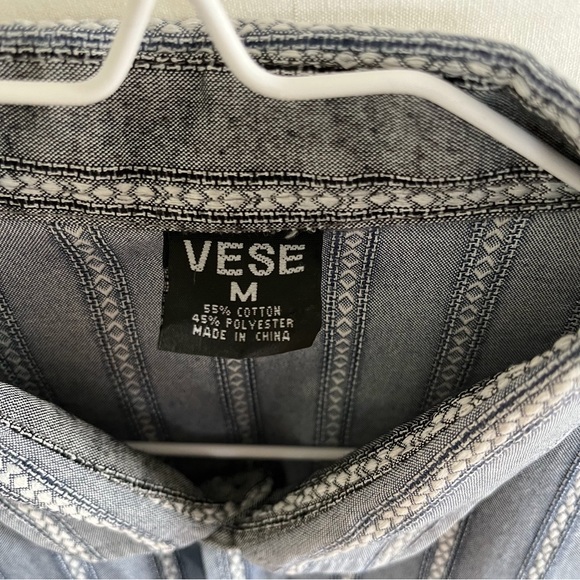 VESE Mens Collared Blue Pattern Shirt Sleeve Shirt Size Medium - Picture 3 of 7